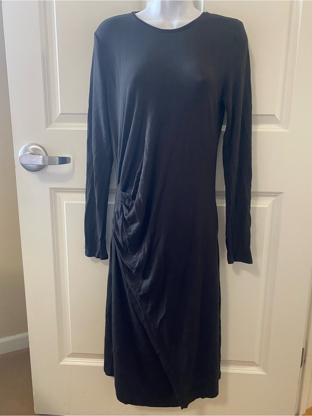 Vince NWOT Large Black Long-Sleeve Draped Midi Dress